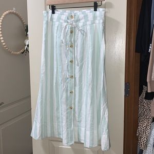 Baby Blue Striped Button Down Midi Skirt